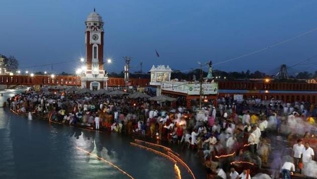 Devotees offer evening prayers on the banks of the river Ganga in Haridwar, Uttarakhand. As the river flows down, it comes into greater contact with civilisation, altering the composition of the water depending on the regions it passes. Devotees offer evening prayers on the banks of the river Ganga in Haridwar, Uttarakhand. As the river flows down, it comes into greater contact with civilisation, altering the composition of the water depending on the regions it passes.