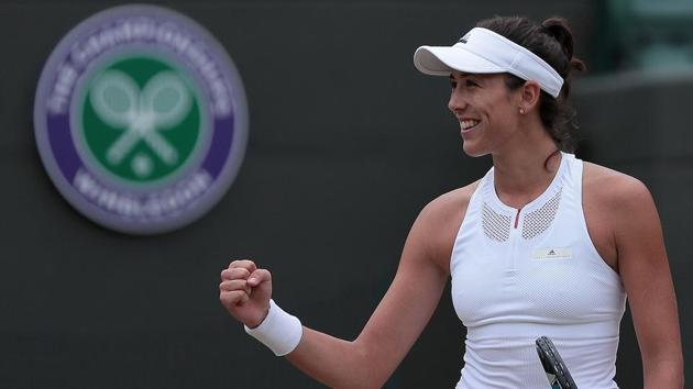 Garbine Muguruza reacts after her 6-3, 6-4 win over Svetlana Kuznetsova. (AFP) Garbine Muguruza reacts after her 6-3, 6-4 win over Svetlana Kuznetsova. (AFP)