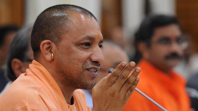 CM Yogi Adityanath holds a press conference after UP govt presents its first annual budget.(Subhankar Chakraborty/HT Photo)