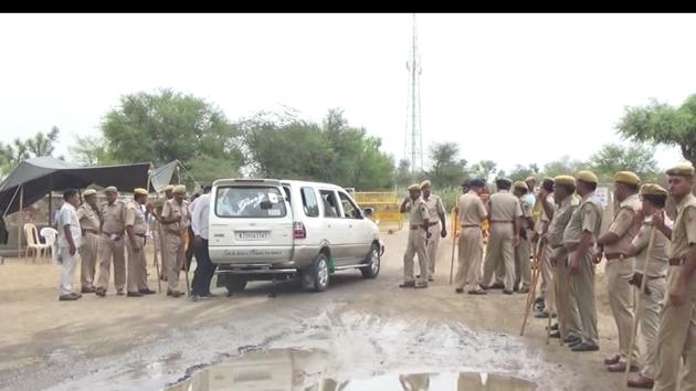A police force of over 2,500 personnel had been deployed at the site of the rally in Rajasthan’s Nagaur. (HT Photo) A police force of over 2,500 personnel had been deployed at the site of the rally in Rajasthan’s Nagaur. (HT Photo)