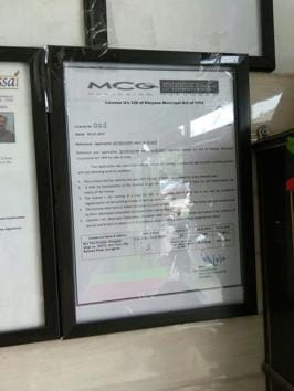 The licence issued by the MCG at a meat shop in Gurgaon. (HT PHOTO) The licence issued by the MCG at a meat shop in Gurgaon. (HT PHOTO)