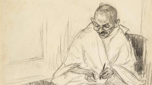 The pencil portrait was drawn by artist John Henry Amshewitz when Gandhi was in London for the 1931 Round Table Conference. (Sotheby’s) The pencil portrait was drawn by artist John Henry Amshewitz when Gandhi was in London for the 1931 Round Table Conference. (Sotheby’s)