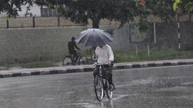 Monsoon have finally arrived in Chandigarh, as resident woke up to pleasant rain on Wednesday morning. (Keshav Sharma/HT Photo)