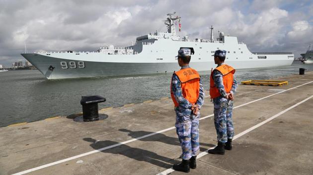 In this Tuesday, July 11, 2017, photo released by China's Xinhua News Agency, a ship carrying Chinese military personnel departs a port in Zhanjiang, south China's Guangdong Province. China on Tuesday dispatched members of its People's Liberation Army to the Horn of Africa nation of Djibouti to man the rising Asian giant's first overseas military base.(AP Photo)