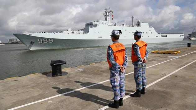 In this Tuesday, July 11, 2017, photo released by China's Xinhua News Agency, a ship carrying Chinese military personnel departs a port in Zhanjiang, south China's Guangdong Province. China on Tuesday dispatched members of its People's Liberation Army to the Horn of Africa nation of Djibouti to man the rising Asian giant's first overseas military base.(AP Photo) In this Tuesday, July 11, 2017, photo released by China's Xinhua News Agency, a ship carrying Chinese military personnel departs a port in Zhanjiang, south China's Guangdong Province. China on Tuesday dispatched members of its People's Liberation Army to the Horn of Africa nation of Djibouti to man the rising Asian giant's first overseas military base.(AP Photo)