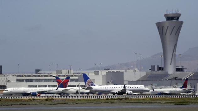 Departing and parked aircraft intersect at San Francisco International Airport. (AP Photo) Departing and parked aircraft intersect at San Francisco International Airport. (AP Photo)