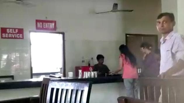 A grab from a video clip showing the boy working at a canteen on the GADVASU campus in Ludhiana. A grab from a video clip showing the boy working at a canteen on the GADVASU campus in Ludhiana.