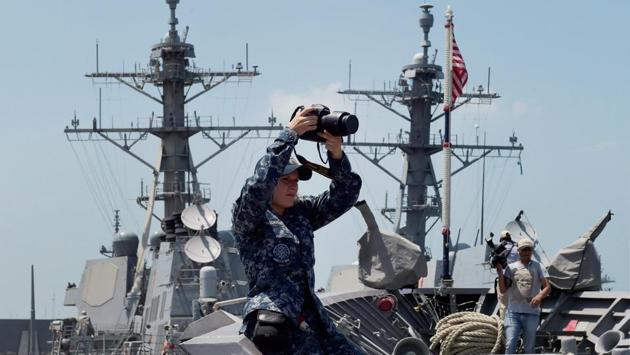 In the backdrop of the ongoing standoff between India and China over the Doklam plateau near Sikkim, the Indian Navy maintains that the aim of exercises such as Malabar remains the strengthening of operational expertise and adoption of best practices with the high seas prone to piracy, gun-running and drug trafficking activity. (R Senthil Kumar / PTI) In the backdrop of the ongoing standoff between India and China over the Doklam plateau near Sikkim, the Indian Navy maintains that the aim of exercises such as Malabar remains the strengthening of operational expertise and adoption of best practices with the high seas prone to piracy, gun-running and drug trafficking activity. (R Senthil Kumar / PTI)