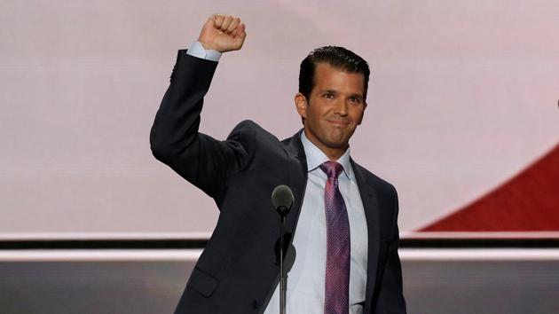 Donald Trump Jr. thrusts his fist after speaking at the 2016 Republican National Convention in Cleveland, Ohio, on July 19, 2016. (REUTERS) Donald Trump Jr. thrusts his fist after speaking at the 2016 Republican National Convention in Cleveland, Ohio, on July 19, 2016. (REUTERS)