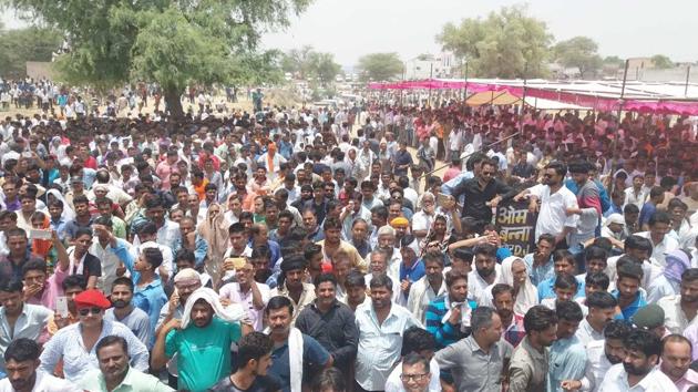 Members from the Rajput community at a gathering in Saanvrad, Anandpal Singh’s native village, on Wednesday. (HT PHOTO) Members from the Rajput community at a gathering in Saanvrad, Anandpal Singh’s native village, on Wednesday. (HT PHOTO)