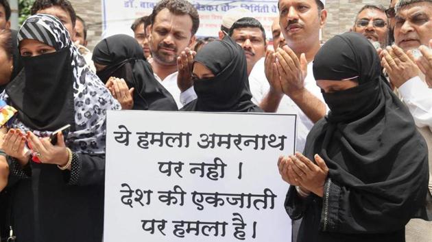 People in Mumbai protest against the Amarnath Yatra attack. (PTI File) People in Mumbai protest against the Amarnath Yatra attack. (PTI File)