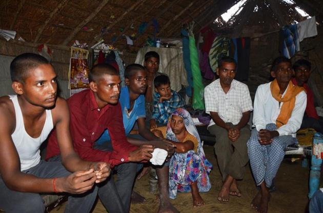 Family members of Mihillal, a villager, who was killed by a tiger in June. (Sachin Saini/HT Photo) Family members of Mihillal, a villager, who was killed by a tiger in June. (Sachin Saini/HT Photo)