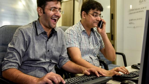 A stockbroker can’t help but rejoice. (Kunal Patil/HT Photo) 