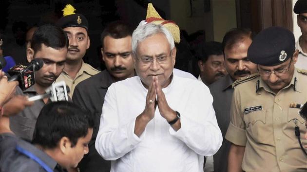 Bihar chief minister Nitish Kumar comes out after a cabinet meeting at old secretariat in Patna on Wednesday. (PTI) Bihar chief minister Nitish Kumar comes out after a cabinet meeting at old secretariat in Patna on Wednesday. (PTI)