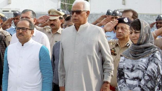 Jammu Kashmir Governor N N Vohra, chief minister Mehbooba Mufti and deputy chief minister Nirmal Singh pay tributes to Amarnath pilgrims who were killed in a militant attack last week. (PTI) Jammu Kashmir Governor N N Vohra, chief minister Mehbooba Mufti and deputy chief minister Nirmal Singh pay tributes to Amarnath pilgrims who were killed in a militant attack last week. (PTI)