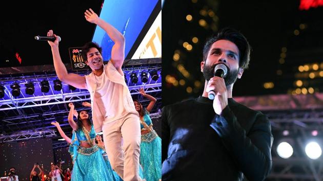 Bollywood stars Shahid Kapoor and Varun Dhawan perform at IIFA 2017 at Times Sqaure in New York. (afp)