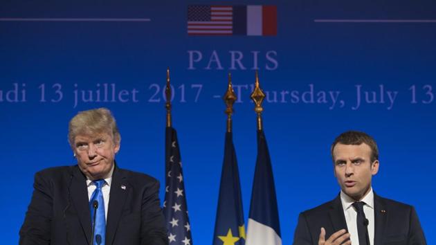 On the issue of climate change, an issue of differing stands between Trump and Macron, the US President appeared toned down in his rhetoric, hinting a possible change in stance saying, ‘Something could happen with respect to the Paris accord’ but did not elaborate, simply adding,‘We’ll see what happens’. (Carolyn Kaster / AP) On the issue of climate change, an issue of differing stands between Trump and Macron, the US President appeared toned down in his rhetoric, hinting a possible change in stance saying, ‘Something could happen with respect to the Paris accord’ but did not elaborate, simply adding,‘We’ll see what happens’. (Carolyn Kaster / AP)