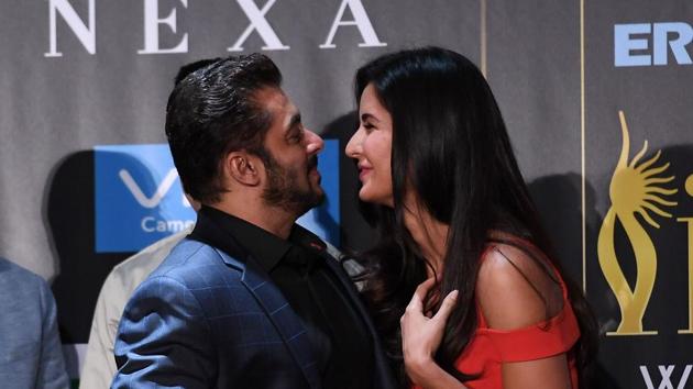 Salman Khan snapped in an interesting pose with Katrina Kaif. (AFP)