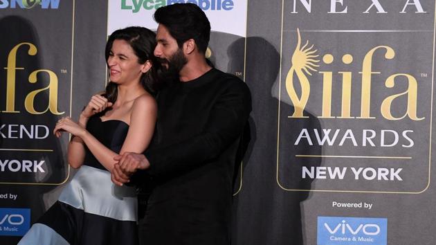 Alia Bhatt and actor Shahid Kapoor dance at the press conference. (AFP)