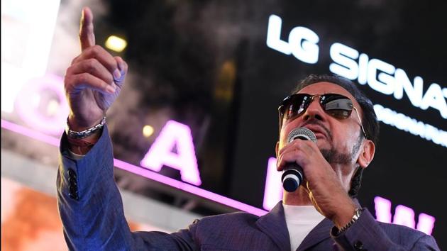 Gulshan Grover speaks to fans during IIFA Stomp in the Times Square on July 13. (AFP)
