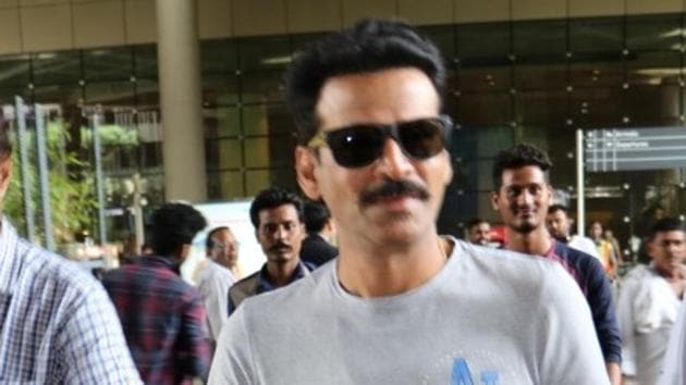 Manoj Bajpayee at Chhatrapati Shivaji International Airport in Mumbai. (IANS)