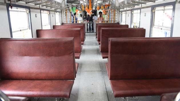 Cushioned seats have been provided along with a display board in each coach. There has been no change in the fare and the journey will take nearly one-and-half hours. (Arvind Yadav/HT PHOTO)