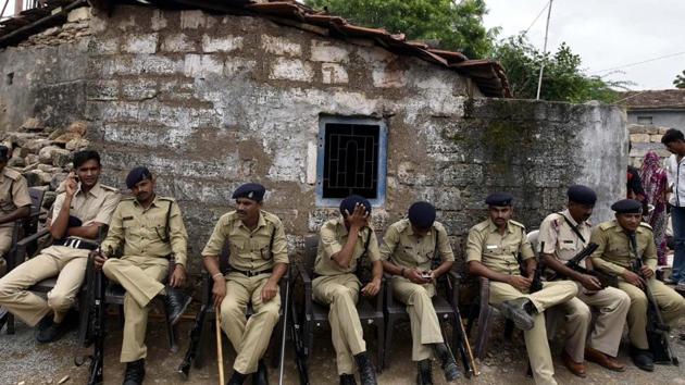 Seven platoons of state reserve police have been deployed in violent-hit areas of Gujarat’s Surendranagar district . (HT File Photo for representational purpose only.) Seven platoons of state reserve police have been deployed in violent-hit areas of Gujarat’s Surendranagar district . (HT File Photo for representational purpose only.)