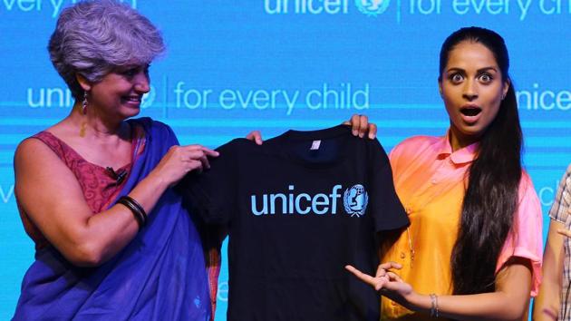 YouTube star, comedian, actor, author and now UNICEF’s Goodwill Ambassador, Lilly Singh aka Superwoman, at a session in the Capital after her first ever field visit.(Raajessh Kashyap/HT)