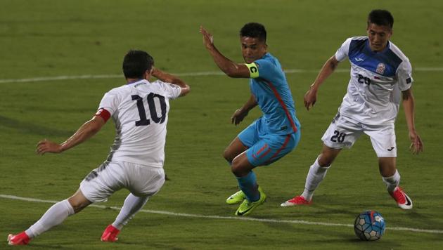 Sunil Chhetri (C) says it will be a big achievement for India if they maintain the top-100 ranking after three years. (AP) Sunil Chhetri (C) says it will be a big achievement for India if they maintain the top-100 ranking after three years. (AP)