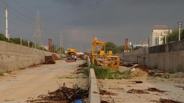 In 2014, eight acres of land belonging to the Huda was transferred to the NHAI for building an underpass and a flyover at the Hero Honda Chowk. (Parveen Kumar/HT Photo) In 2014, eight acres of land belonging to the Huda was transferred to the NHAI for building an underpass and a flyover at the Hero Honda Chowk. (Parveen Kumar/HT Photo)