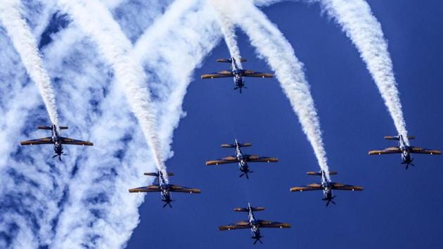 Brazilian Air Force pilots on Super Tucano aeroplanes perform aerobatics during the F-Air Colombia 2017 air festival at the Jose Maria Cordova airport in Rionegro, Antioquia department. (AFP) Brazilian Air Force pilots on Super Tucano aeroplanes perform aerobatics during the F-Air Colombia 2017 air festival at the Jose Maria Cordova airport in Rionegro, Antioquia department. (AFP)