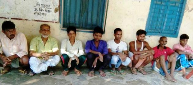 Caught and penalised for defecating in the open in Bihar’s Rohtas district. (HT photo) Caught and penalised for defecating in the open in Bihar’s Rohtas district. (HT photo)
