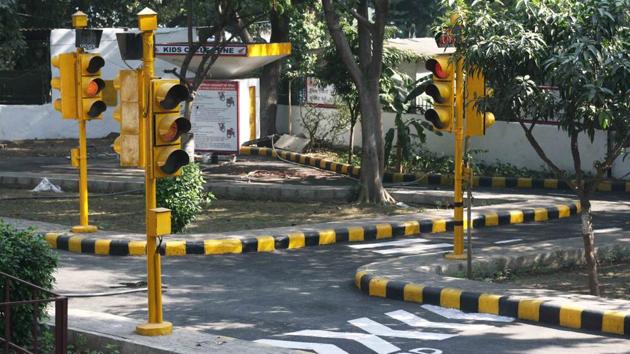 The Delhi Traffic Police recommend that law-abiding citizens “visit these parks to learn about traffic rules and road safety norms in a practical and theoretical manner.”(Mayank Austen Soofi / HT Photo)