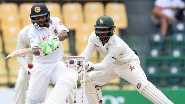 Asela Gunaratne’s aggressive 80, combined with Niroshan Dickwella’s 81 and Kusal Mendis’ 66 helped Sri Lanka win the Colombo Test by four wickets. Catch full cricket score of Sri Lanka vs Zimbabwe, day 5 here. (AFP) Asela Gunaratne’s aggressive 80, combined with Niroshan Dickwella’s 81 and Kusal Mendis’ 66 helped Sri Lanka win the Colombo Test by four wickets. Catch full cricket score of Sri Lanka vs Zimbabwe, day 5 here. (AFP)