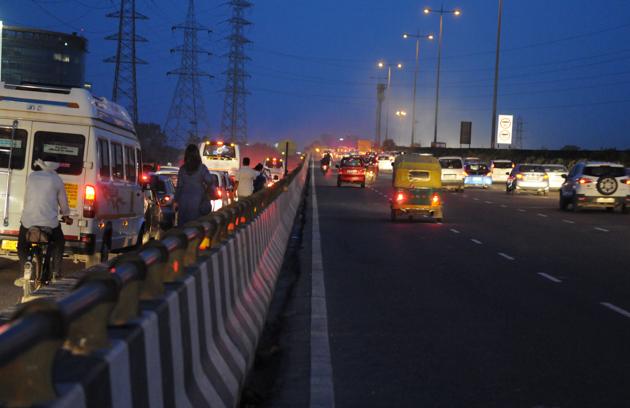 The Iffco Chowk flyover on which the incident took place.(Parveen Kumar/HT PHOTO)