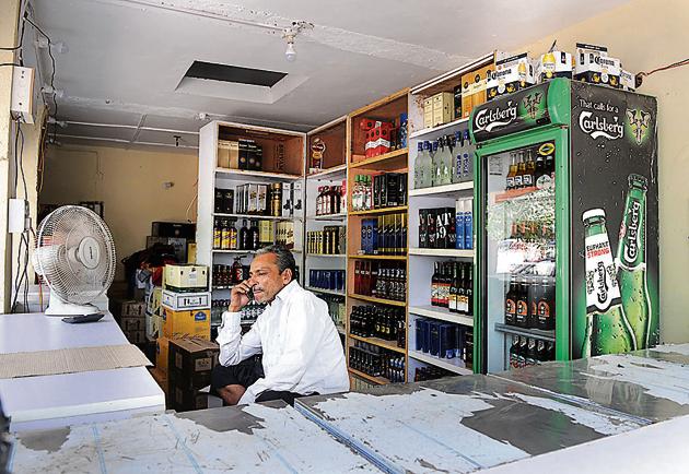 One of the liquor stores where the excise conducted the measurement drive. (Parveen Kumar/HT PHOTO) One of the liquor stores where the excise conducted the measurement drive. (Parveen Kumar/HT PHOTO)