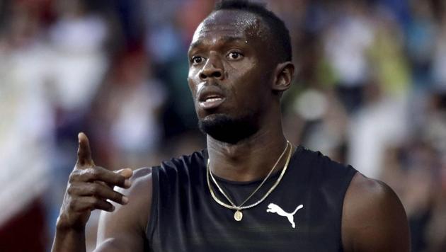 Ostrava : Usain Bolt from Jamaica celebrates his victory in the 100 meters men's event at the Golden Spike athletic meeting.(AP)