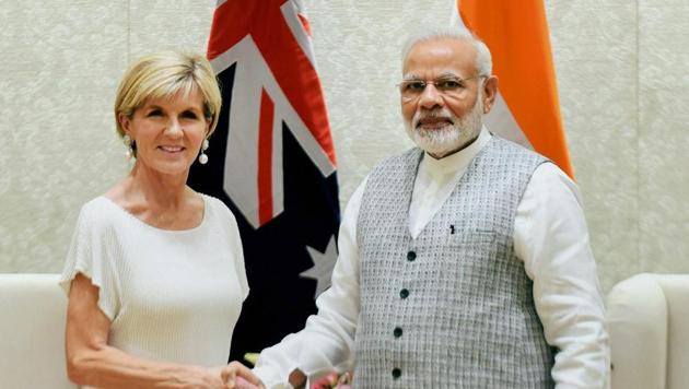 Prime Minister Narendra Modi shakes hands with minister for foreign affairs, Australia, Julie Bishop in a meeting in New Delhi on July 18. (PTI Photo) Prime Minister Narendra Modi shakes hands with minister for foreign affairs, Australia, Julie Bishop in a meeting in New Delhi on July 18. (PTI Photo)