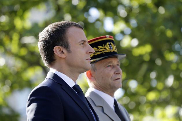 French Army Chief of Staff Gen Pierre de Villiers (right) and French President Emmanuel Macron during the annual Bastille Day military parade in Paris on July 14, 2017. (AP) French Army Chief of Staff Gen Pierre de Villiers (right) and French President Emmanuel Macron during the annual Bastille Day military parade in Paris on July 14, 2017. (AP)