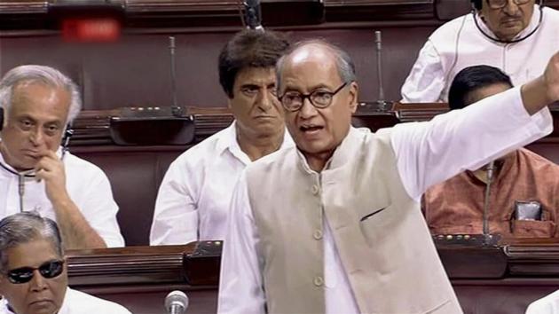 Congress leader Digvijay Singh speaks in the Rajya Sabha in New Delhi.(PTI Photo)