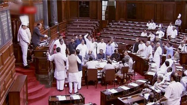A scene of the Rajya Sabha in Parliament during the ongoing session in New Delhi on Monday.(PTI Photo) A scene of the Rajya Sabha in Parliament during the ongoing session in New Delhi on Monday.(PTI Photo)