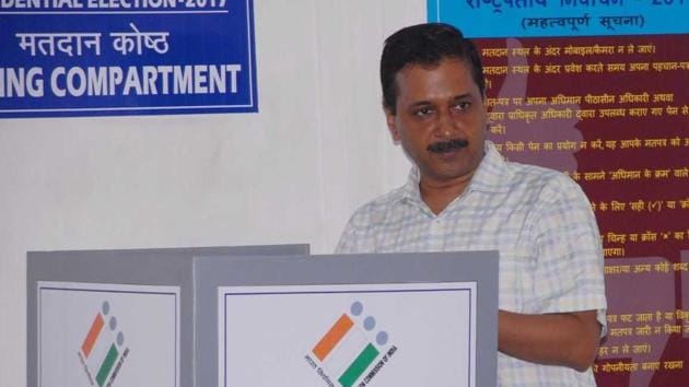 Delhi Chief Minister Arvind Kejriwal casts his vote in the Presidential polls. NDA nominee Ram Nath Kovind defeated opposition’s candidate Meira Kumar by a huge margin to become India’s 14th President. The swearing in will take place on July 25. (Handout) Delhi Chief Minister Arvind Kejriwal casts his vote in the Presidential polls. NDA nominee Ram Nath Kovind defeated opposition’s candidate Meira Kumar by a huge margin to become India’s 14th President. The swearing in will take place on July 25. (Handout)