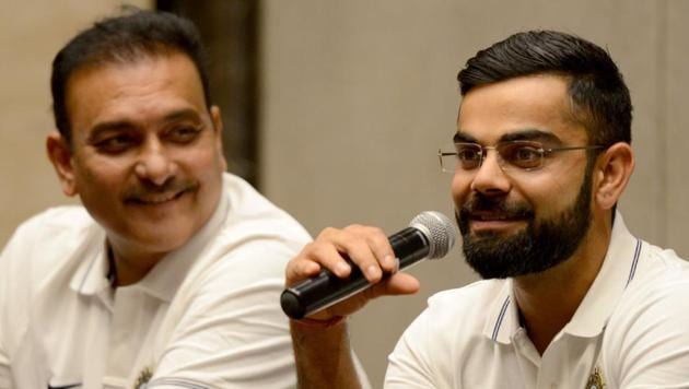 Indian cricket team captain Virat Kohli (R) and newly appointed coach Ravi Shastri addressed the press before their departure for Sri Lanka. (AFP) Indian cricket team captain Virat Kohli (R) and newly appointed coach Ravi Shastri addressed the press before their departure for Sri Lanka. (AFP)