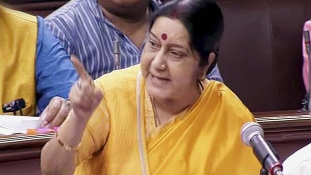 External affairs minister Sushma Swaraj in Rajya Sabha on Thursday.(PTI) External affairs minister Sushma Swaraj in Rajya Sabha on Thursday.(PTI)