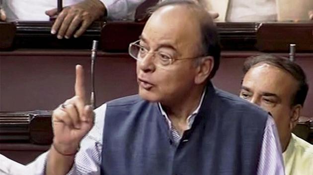 Finance minister Arun Jaitley speaks in the Rajya Sabha in New Delhi.(PTI Photo)