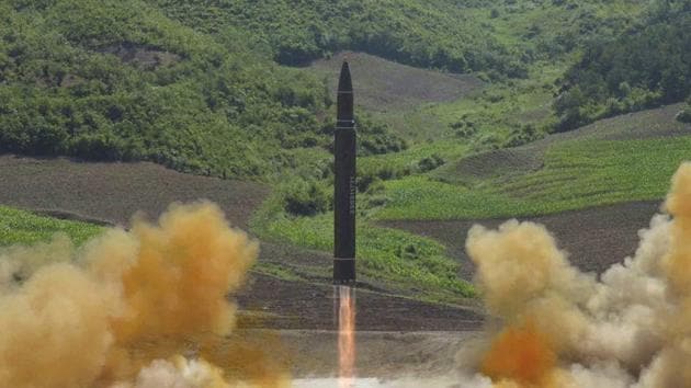The launch of a Hwasong-14 intercontinental ballistic missile (ICBM) in North Korea. (AP File Photo)