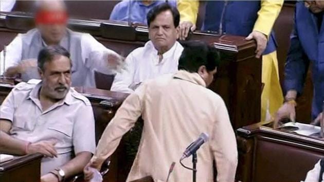 BSP chief Mayawati walks out from the Rajya Sabha on July 18 claiming she wasn’t being allowed to speak in the Parliament. (PTI Photo) BSP chief Mayawati walks out from the Rajya Sabha on July 18 claiming she wasn’t being allowed to speak in the Parliament. (PTI Photo)