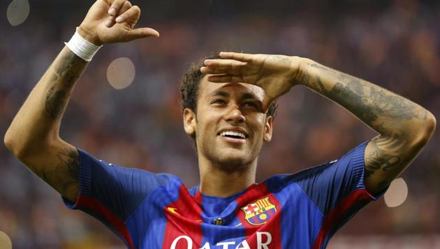Barcelona's Neymar celebrates at the end of the Copa del Rey final soccer match between Barcelona and Alaves. (AP) Barcelona's Neymar celebrates at the end of the Copa del Rey final soccer match between Barcelona and Alaves. (AP)