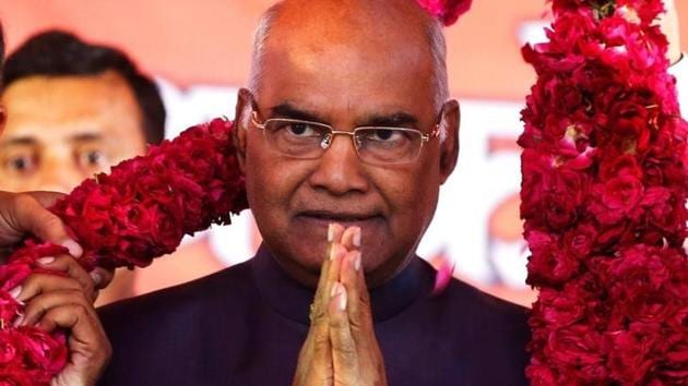 Supporters of Ram Nath Kovind, present him with a garland during a welcoming ceremony as part of his nation-wide tour, in Ahmedabad, July 15.(Reuters) Supporters of Ram Nath Kovind, present him with a garland during a welcoming ceremony as part of his nation-wide tour, in Ahmedabad, July 15.(Reuters)