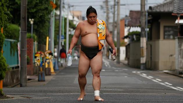 Sumo wrestler Kainishiki returns to training at Ganjoji Yakushido temple in Nagoya, Japan. (Issei Kato / REUTERS) Sumo wrestler Kainishiki returns to training at Ganjoji Yakushido temple in Nagoya, Japan. (Issei Kato / REUTERS)